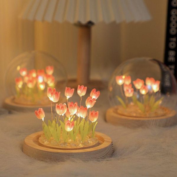 Artificial Decorations | Casual Romantic Floral Glass Artificial Decorations Single Glass Cover (No Material)-9 Pink Tulips Artificial Decorations Artificial Decorations