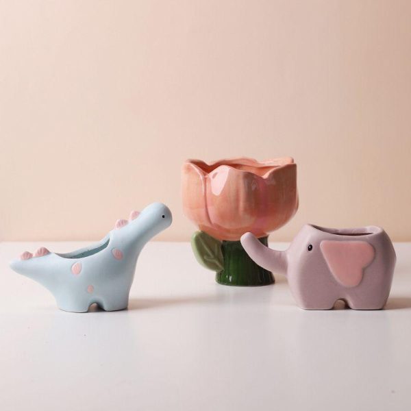 Artificial Decorations | Creative Succulent Ceramic Flower Pot Cute Animal Pot Cactus Succulent Plant Pot Balcony Decoration Artificial Decorations Artificial Decorations