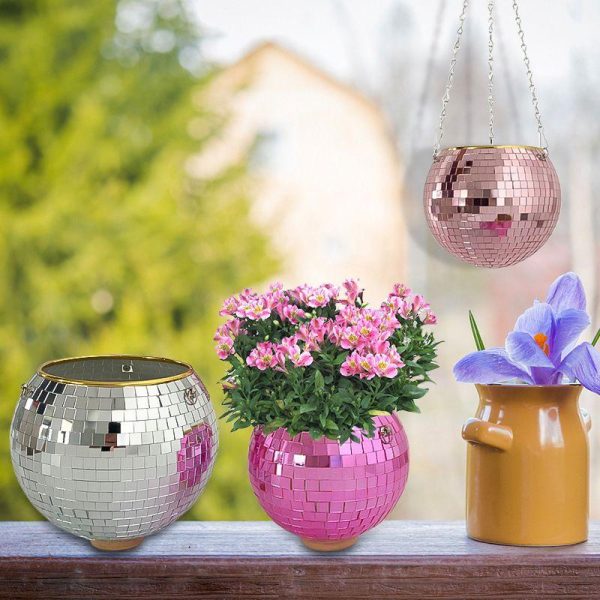 Artificial Decorations | New Hanging Mirror Spherical Plastic Gardening Hanging Basket Indoor Flower Pot Silver-10cm Artificial Decorations Artificial Decorations