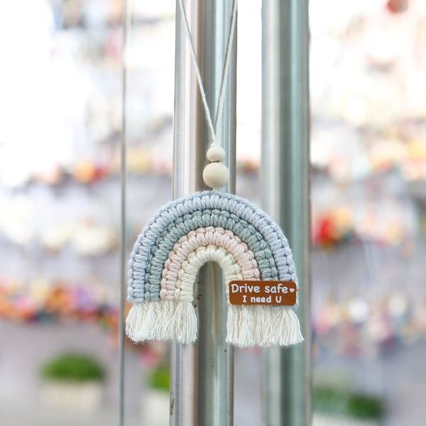 Artificial Decorations | New Rainbow Handbag Pendant Home Hanging Decoration Hand-Woven Pastoral Nordic Style Driving Warning Slogan Automobile Hanging Ornament Artificial Decorations Artificial Decorations