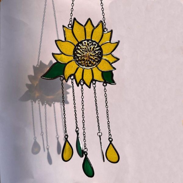 Artificial Decorations | Simple Style Sunflower Alloy Wind Chime Sunflower Wind Chimes Artificial Decorations Artificial Decorations