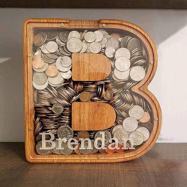 Artificial Decorations | Wooden English Letters Coin Bank Cash Box Piggy Bank High Quality Solid Wood [Thickened]] Artificial Decorations Artificial Decorations