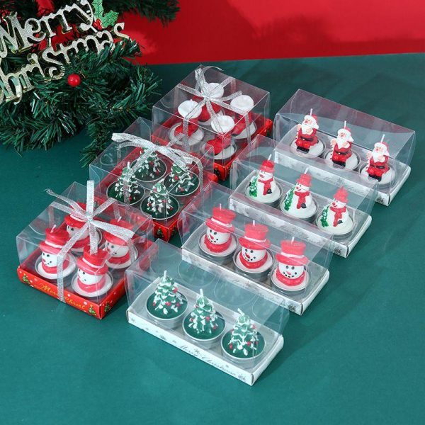 Candles & Holders | Christmas Cute Christmas Tree Santa Claus Paraffin Christmas Room 3 Pack Candles & Holders Candles & Holders