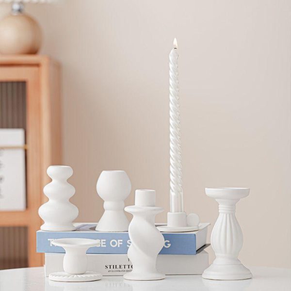 Candles & Holders | Retro Simple Style Geometric Ceramics Candlestick Plain White Candlestick (Asking Heart) Candles & Holders Candles & Holders