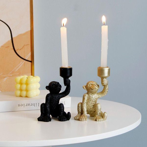 Candles & Holders | Vintage Style Monkey Resin Candlestick Monkey Raise Hand Candlestick-Black Candles & Holders Candles & Holders