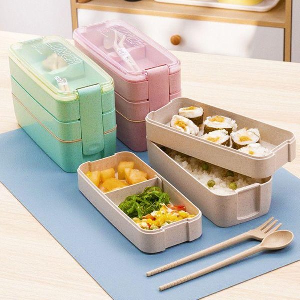 Cookware | Casual Solid Color Plastic Lunch Box Double Layer-Powder (750ml)-Heat shrink film Cookware Cookware