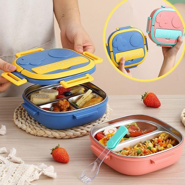 Cookware | Cute Cartoon Stainless Steel Lunch Box 550ml Double Grid Blue Cookware 550ml Double Grid Blue