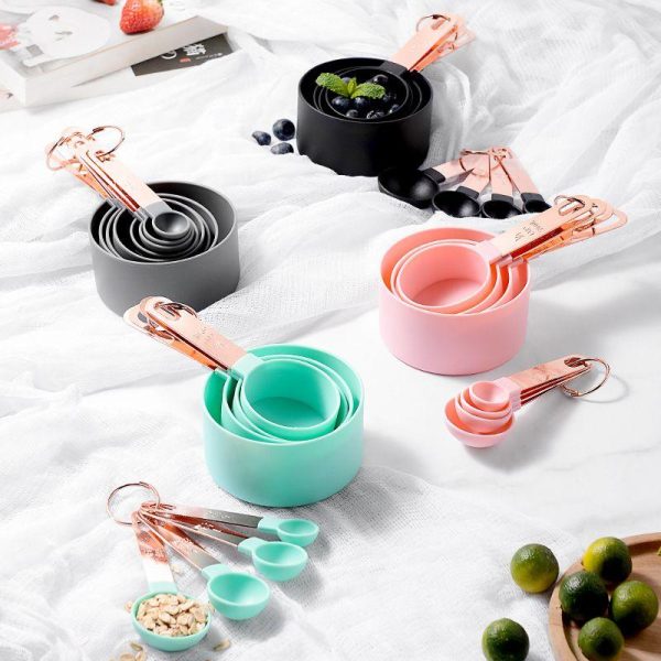 Cookware | Fashion Geometry Pp Stainless Steel Measuring Spoon 1 Set Green Measuring Spoon (Rose Gold Handle) Cookware Cookware