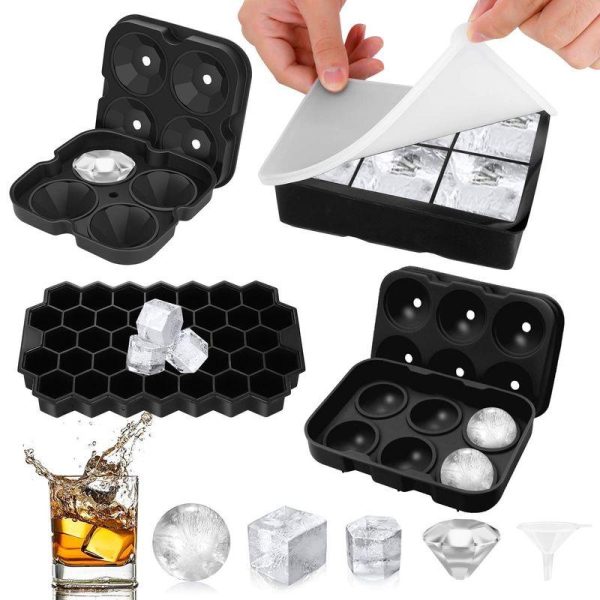 Cookware | Simple Style Solid Color Silica Gel Ice Cube Tray Set Black Cookware Black