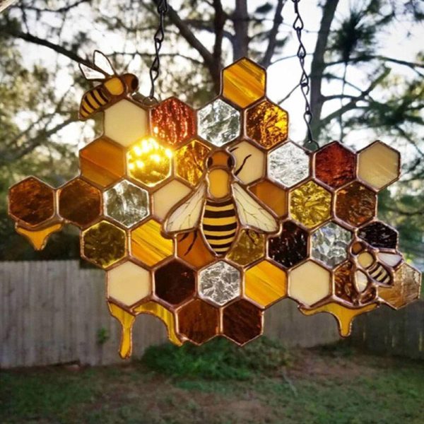 Wall Art | Artistic Color Block Honeycomb Arylic Metal Pendant 1 Piece Home Decor Wall Art