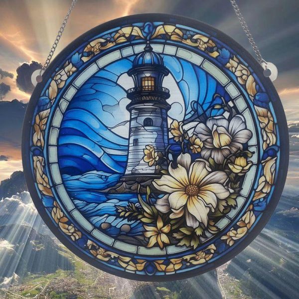 Wall Art | Cartoon Style Artistic Lighthouse Arylic Pendant Artificial Decorations Flower Lighthouse Home Decor Flower Lighthouse