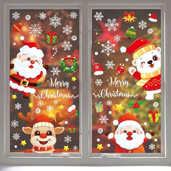 Wall Art | Cute Santa Claus Pvc Wall Sticker Wall Art 4 Snowflakes Per Set (25X35cm) Home Decor 4 Snowflakes Per Set (25X35cm)