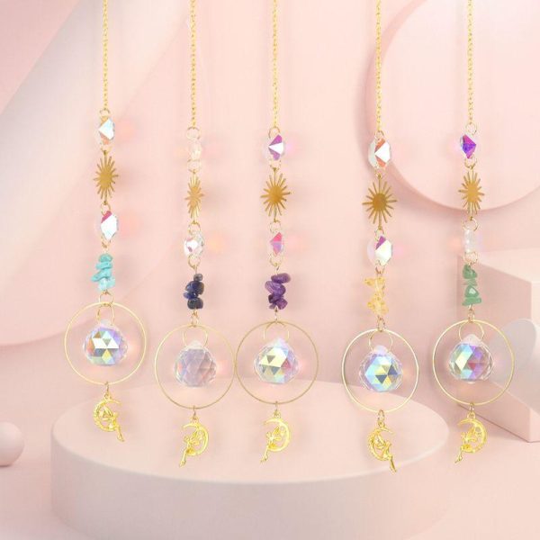 Wall Art | Fashion Sun Moon Elf Artificial Crystal Agate Metal Lighting Pendant Home Decor Wall Art