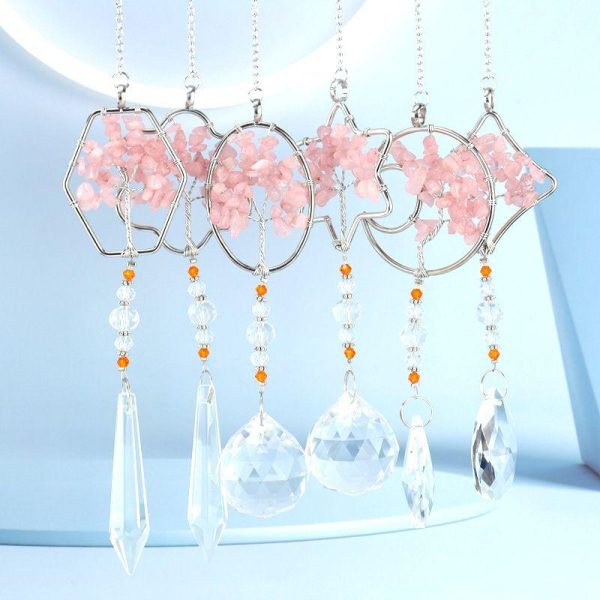 Wall Art | Geometric Alloy Natural Stone Crystal Pendant 1 Piece Hexagonal Pink Crystal Home Decor Hexagonal Pink Crystal