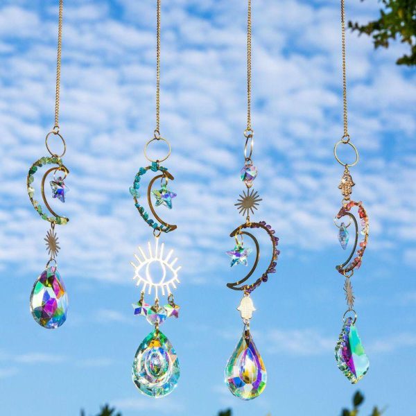 Wall Art | Glam Star Moon Artificial Crystal Pendant Green Home Decor Green