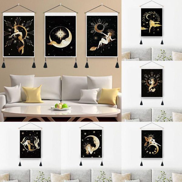 Wall Art | Retro Human Starry Sky Moon Polyester Tapestry Wall Art 35x50cm Home Decor 35x50cm