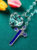 Wall Art | Simple Clear Heart Shaped Crystal Alloy Blue Enameled Cross Car Interior Charms Crystal Cross Pendant Home Decor Crystal Cross Pendant