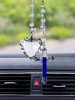 Wall Art | Simple Clear Heart Shaped Crystal Alloy Blue Enameled Cross Car Interior Charms Crystal Cross Pendant Home Decor Crystal Cross Pendant