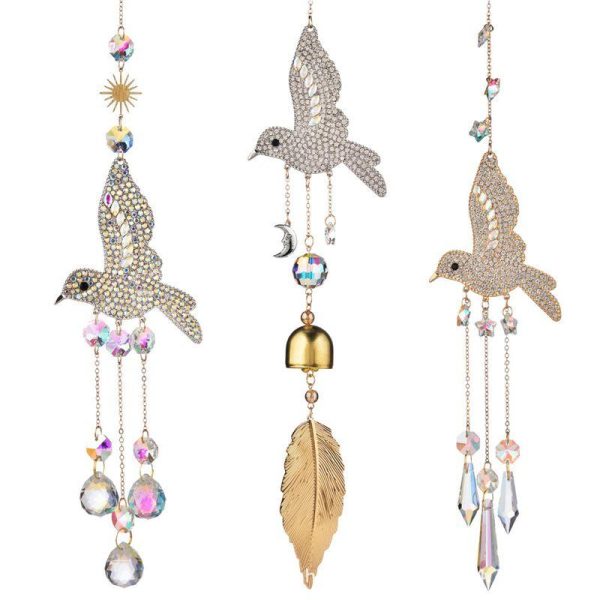 Wall Art | Vintage Style Pastoral Bird Artificial Crystal Wind Chime Wind Chime Feather Model 49cm/60G Home Decor Wall Art