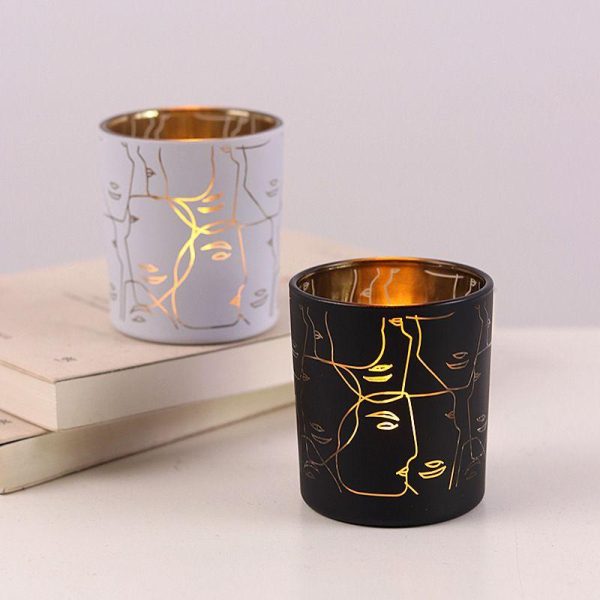 Candles & Holders | Simple Style Human Face Glass Candlestick Black Gold Facial Makeup Candle Cup Candles & Holders Black Gold Facial Makeup Candle Cup