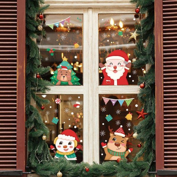 Wall Art | Christmas Cartoon Santa Claus Little Bear Elk Pvc Window Stickers Door Sticker 20*29cm*4pcs Home Decor 20*29cm*4pcs