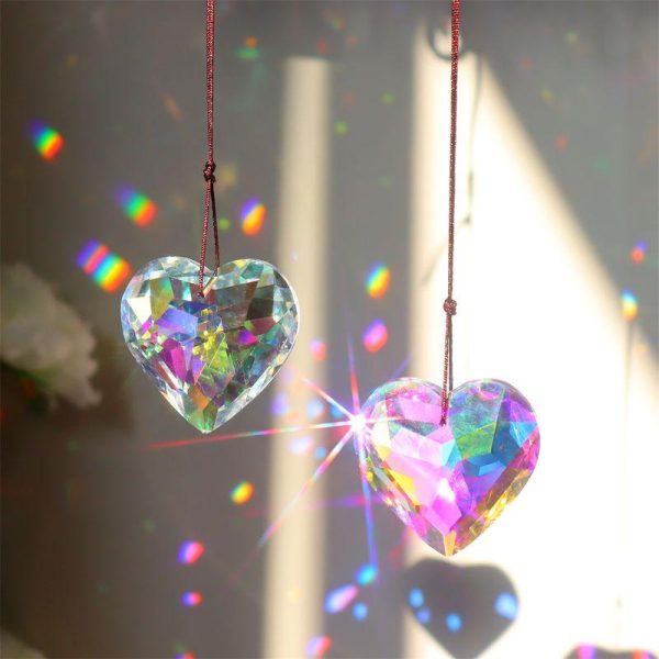 Wall Art | Classic Style Heart Shape K9 Crystal Pendant Single 45mm Transparent Peach Heart Rope Home Decor Single 45mm Transparent Peach Heart Rope