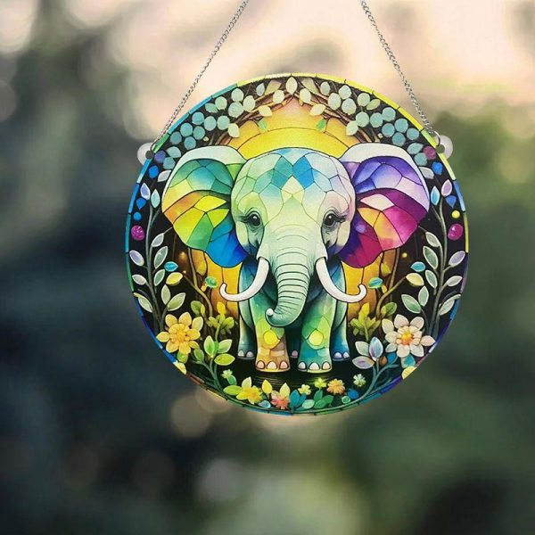 Wall Art | Cartoon Style Flower Elephant Arylic Pendant Cartoon Elephant Home Decor Cartoon Elephant